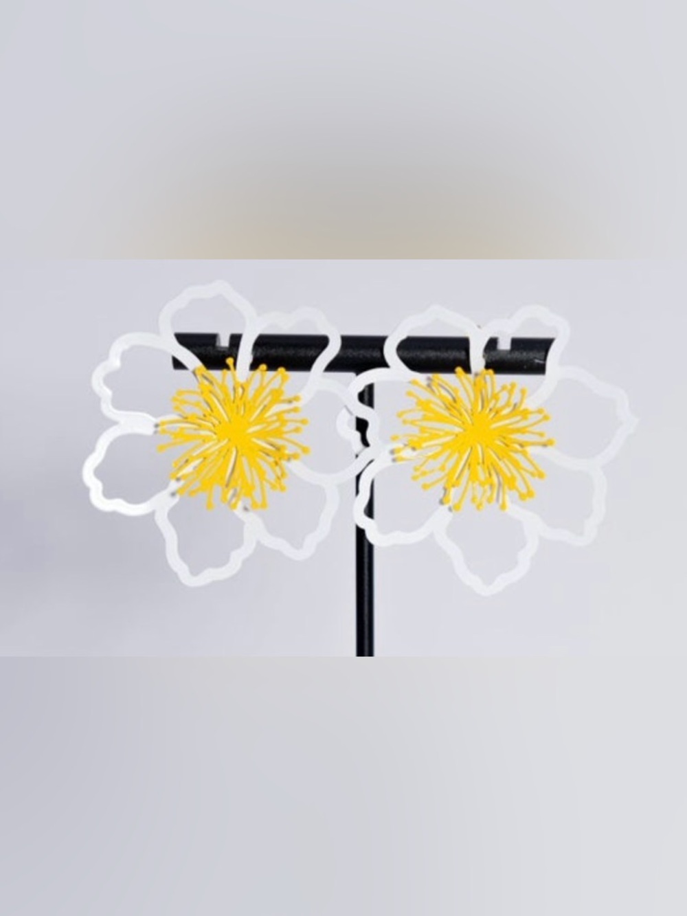 White Floral Earrings with Yellow Center